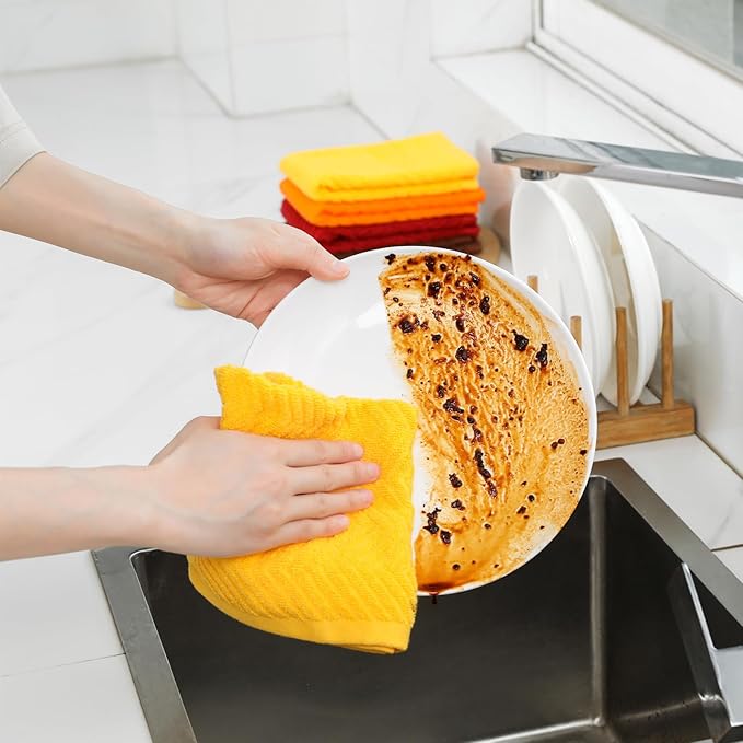 100% Cotton Kitchen Dish Towels Set, 16" x 25" Super Absorbent and Soft Kitchen Towels, Pack of 8 Dish Cloths for Drying Dishes (400 GSM)