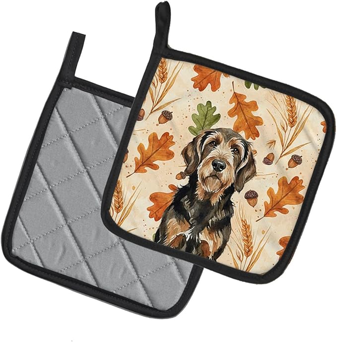 Caroline's Treasures Black and Tan Otterhound Heirloom Fall Pair of Pot Holders Pair 7.5x7.5 Quilted Insulated Hot Pads Decorative Kitchen Gift Made in USA