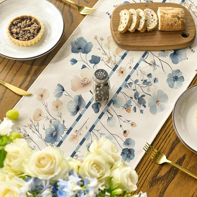Artoid Mode Bloom Flowers Floral Weeds Spring Table Runner, Seasonal Summer Kitchen Dining Table Decoration for Home Party Decor 13x48 Inch