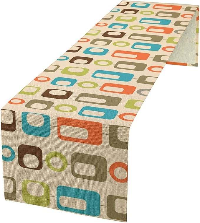 Mid Century Modern Table Runner Retro Abstract Geometric Boho 1960s Art Printed Dinner Runner for Home Kitchen Dining Table Decor Fabric 1 Panel W13xL70in
