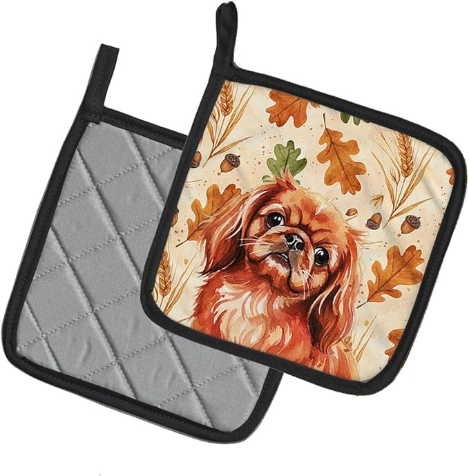 Caroline's Treasures Red Pekingese Heirloom Fall Pair of Pot Holders Pair 7.5x7.5 Quilted Insulated Hot Pads Decorative Kitchen Gift Made in USA