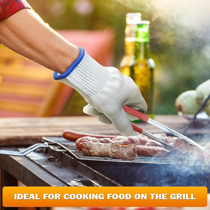 2 Pair Heat Resistant Gloves for Cooking – 9.5" Aramid Fibre Oven Gloves with Fingers, Non-Slip BBQ Grill Protector for Baking, Frying & Smoker – Reusable Heat Protection for Safe Cooking & Grilling
