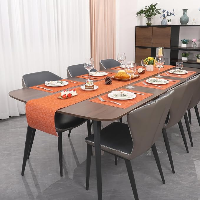 Myir JUN Placemats Set of 4, Vinyl Woven Placemats Place Mats Indoor Set of 4 Washable Table Mats Non-Slip Place mats for Dining Table (Orange, Set of 4)