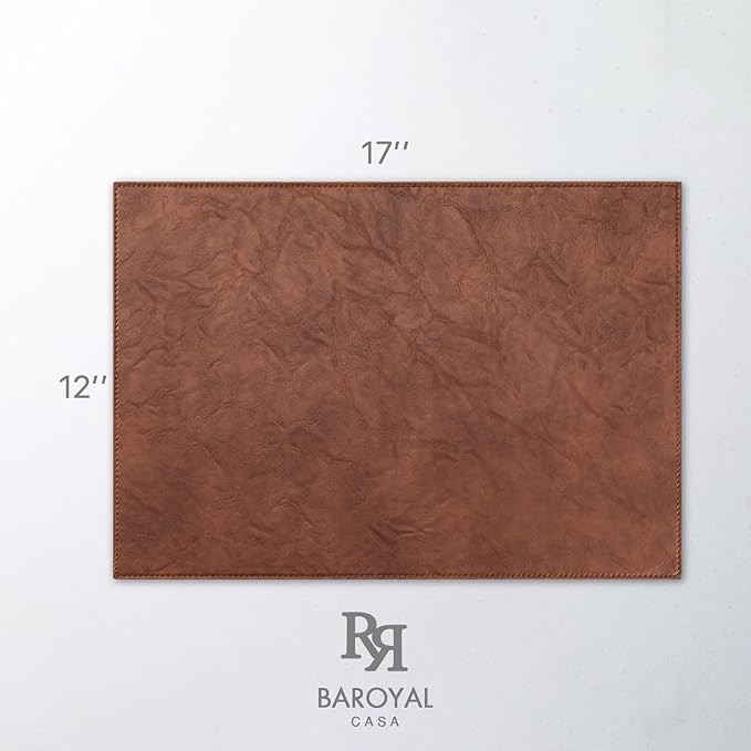 Faux Leather Placemats Set of 8 Vinyl Washable Wipeable Table Mats for Kitchen Dining Table Heat Resistant Waterproof Indoor/Outdoor Placemats Non-Slip Easy Clean Place Mats (Reddish Brown)