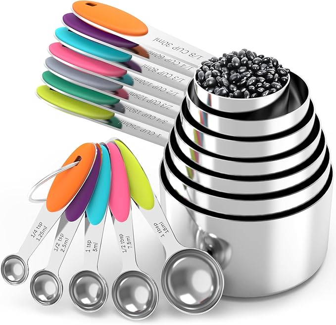 TILUCK Measuring Cups and Spoons Set, Stainless Steel, Kitchen Utensils for Cooking and Baking (12)
