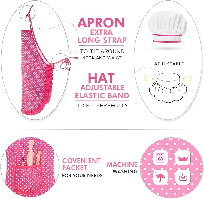 Gifts for 2-8 Year Old Girls Boys,Chef Costume Set Kids Apron for Girls Toddler Birthday Xmas Gifts for Kids Stocking Stuffer
