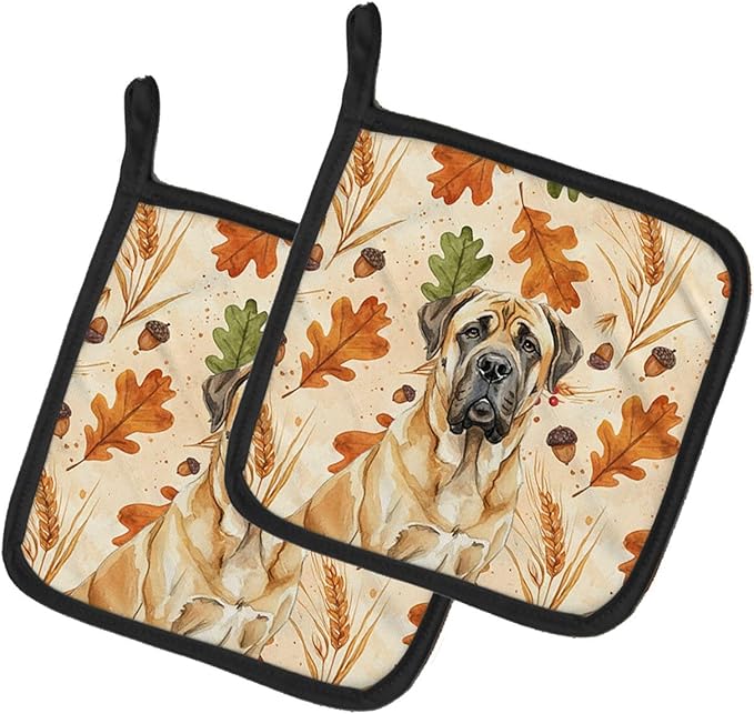 Caroline's Treasures Fawn English Mastiff Heirloom Fall Pair of Pot Holders Pair 7.5x7.5 Quilted Insulated Hot Pads Decorative Kitchen Gift Made in USA