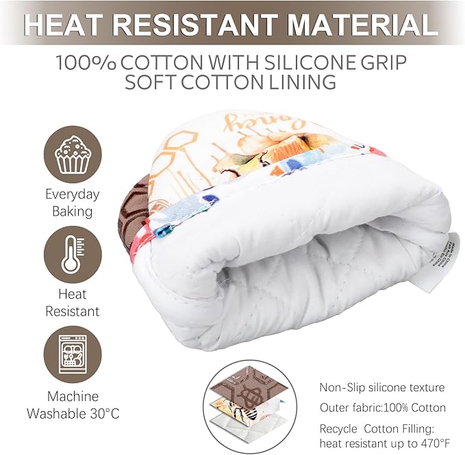 Alselo Mini Oven Mitts,2pk - Silicone Little Kitchen Gloves, Heat Resistant with Non-Slip Grip and Soft Quilted Cotton Lining for Safe Backing Cooking Barbecue (Khaki, Bee)