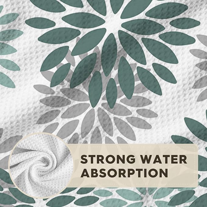 Artoid Mode Green Dahlia Floral Kitchen Towels Dish Towels, 18x26 Inch Quick Dry Microfiber Cloth Hand Towels for Kitchen Drying Set of 2
