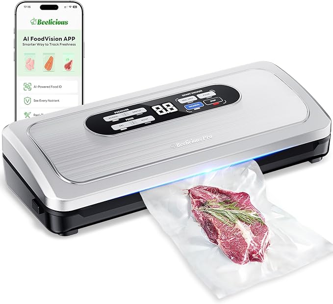 Vacuum Sealer Machine with AirLock ProSeal System, 10-in-1 Vacuum Sealer for Food, Dry & Moist Modes, Compact Design with Digital Timer, Built-in Cutter & Roll Storage, Silvery-White