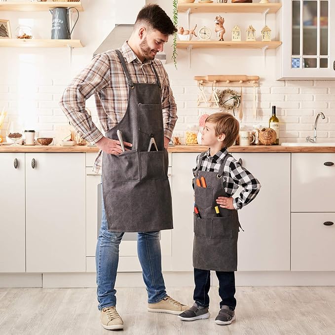 NEOVIVA Heavy Duty Work Apron for Kid Boys with Pockets and Adjustable Cross-back Straps
