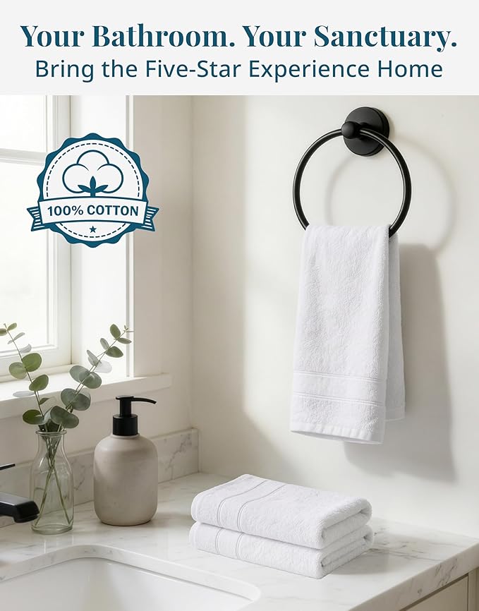 White Hand Towels for Bathroom - Pack of 6 (16"x28") 100% Cotton Hand & Face Towels - Soft, Durable, Quick Dry & Highly Absorbent, Fingertip Towel for Bathroom - Great for Gym, Salon, Spa & Family Use