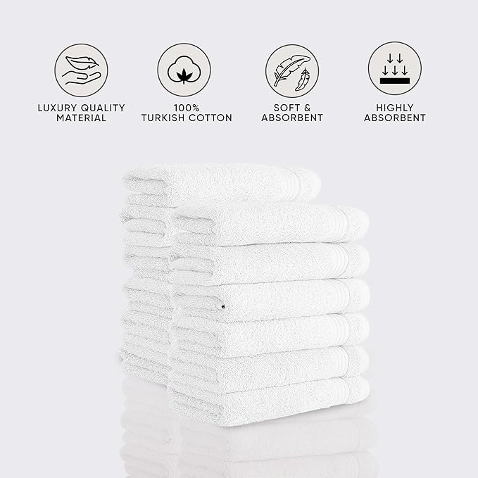 Classic Turkish Towels CTT - Premium Washcloths 12 Pack Set, 100% Turkish Cotton, Highly Absorbent & Quick Dry, Face Towels Wash Cloths for Hotel, Spa & Gym | 12"x12" (White)