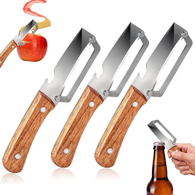 Multifunctional Vegetable Peeler For Kitchen With Ergonomic Wood Handle, 2 In 1 Stainless Steel Fruit Peeler With Bottle Opener, Can Easily Peel Fruits And Vegetables And Open Bottle Caps (3)