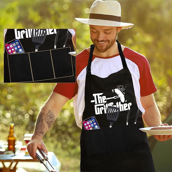 Grilling Aprons for Men,Cnavas Corss Back with Large Pockets Adjustable Chef Aprons, Funny Gifts for Men