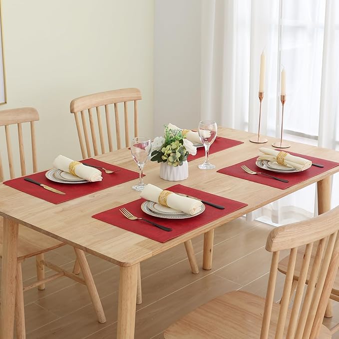 Homaxy Faux Leather Heat Resistant Placemats for Dining Table Set of 8, Waterproof Wipeable Washable PU Table Mats, Easy to Clean Anti-Slip Place Mats, 11.8" x 17", Red