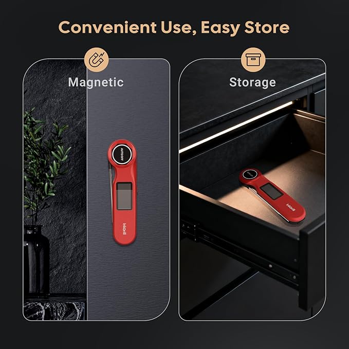 Rechargeable 0.5 Sec Reading Instant Read Meat Thermometer for Cooking, Digital Food Thermometer with High Precision Sensor, 1.42" Big Screen Waterproof Magnetic Meat Thermometer for Steak Fry Candy