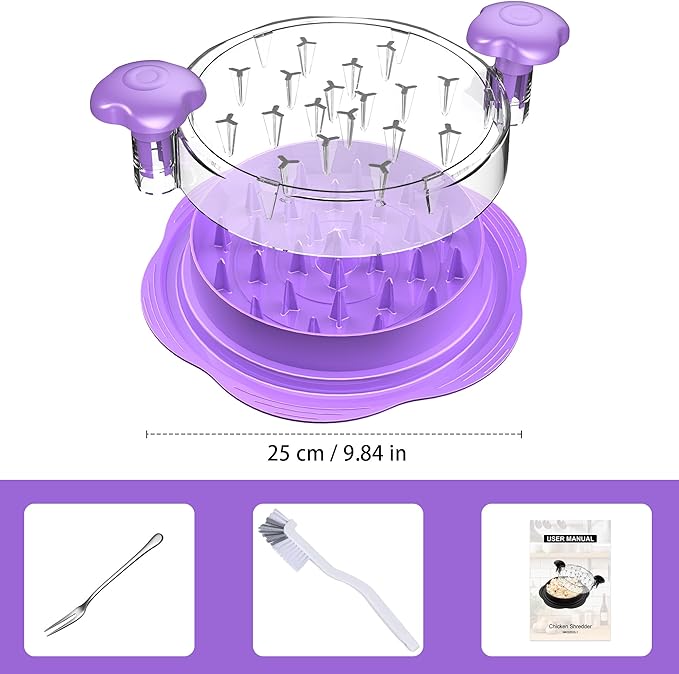 SURETIVIAN Chicken Shredder Large Chicken Breast Shredder Tool Twist with Brush&Fork, Visible Meat Shredder Machine, Anti-Slip Strip, Ergonomic Handle, BPA Free, Suitable for Pork Beef Chicken(Purple)