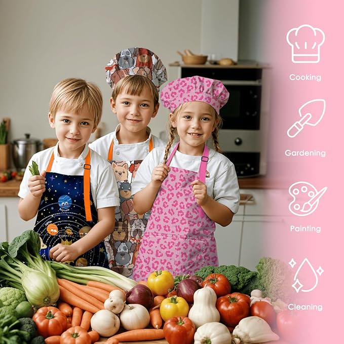 SANDJEST Kids Apron with Chefs Hat Set, Kitchen Apron Gifts