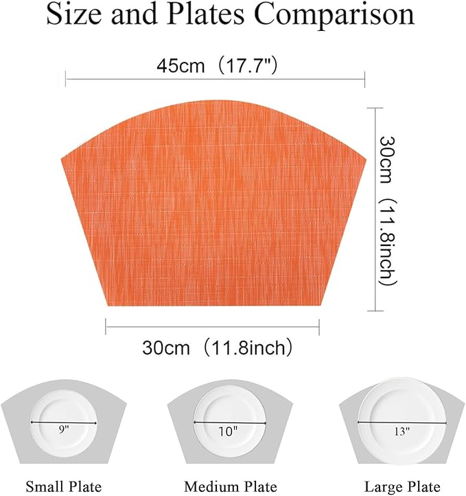 SHACOS Round Table Placemats Set of 4 Wedge Placemats Heat Resistant Woven Vinyl Table Mats for Round Table Wipe Clean (4, Orange)