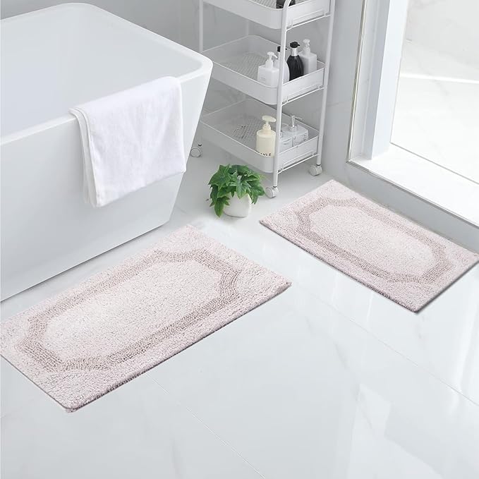 voyzz home Set of 2 Reversible Bath Rug 20x32 inch -17x24 inch | 100% Cotton Hand Tufted Soft & Absorbent Bath Mat|Washable Quick Dry Shaggy Shower Mat | Non-Slip Mordern Bathroom Decor | Grey…