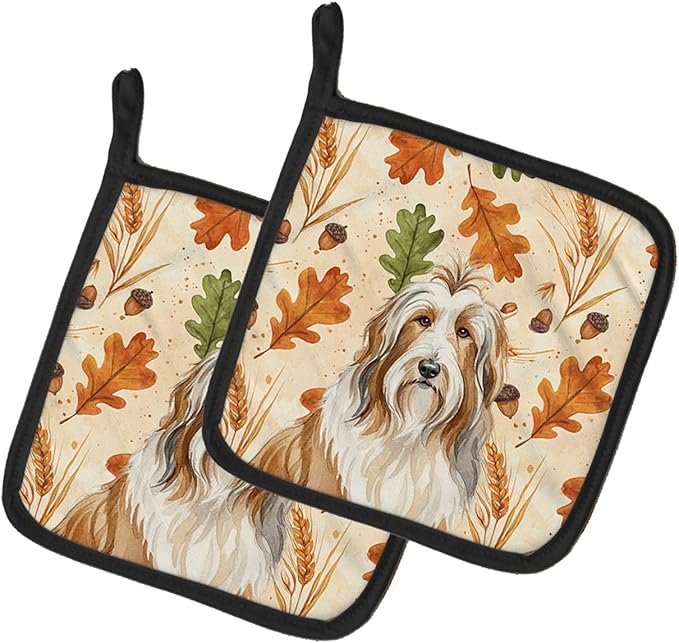 Caroline's Treasures Fawn Bearded Collie Heirloom Fall Pair of Pot Holders Pair 7.5x7.5 Quilted Insulated Hot Pads Decorative Kitchen Gift Made in USA