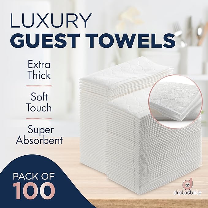 100 Count White Luxury Linen-Feel Paper Towels, Soft And Absorbent Cloth-Like Disposable Napkins For Bathroom, Kitchen, Weddings, Parties, Dinners Or Events – Disposal Hand Towels