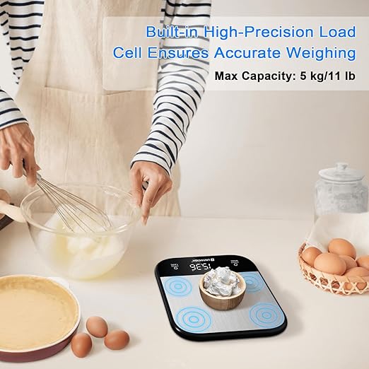 UNIWEIGH Food Scales for Kitchen,Digital Scale Grams and Ounces for Food Weight,Baking,Cooking,Meal Prep,Small Kitchen Scales with 7 Weighing Units/LED Display/Tare Function,Stainless Steel,Black