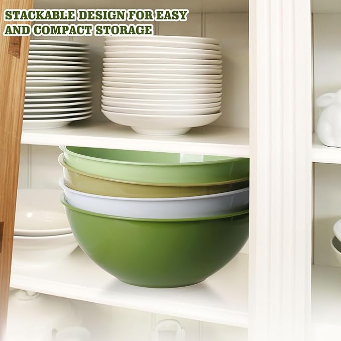 Greentainer 4-Piece Plastic Mixing Bowl Set, 113oz Lightweight Serving Bowls, Large Salad Bowls for Baking,Prepping, Cooking and Serving Food, Dishwasher & Microwave Safe