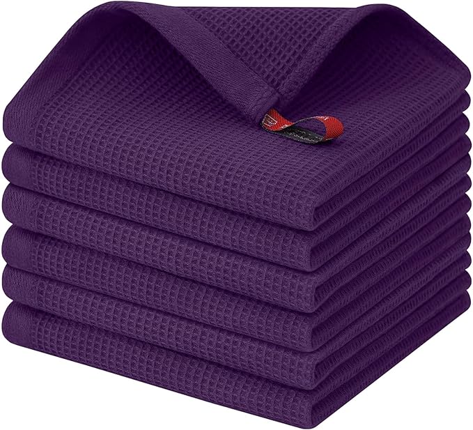 Homaxy 100% Cotton Waffle Weave Dish Cloths - 6 Pack Soft and Absorbent Dish Towels - 12 x 12 Inches Quick Dry Dish Rags - Eggplant