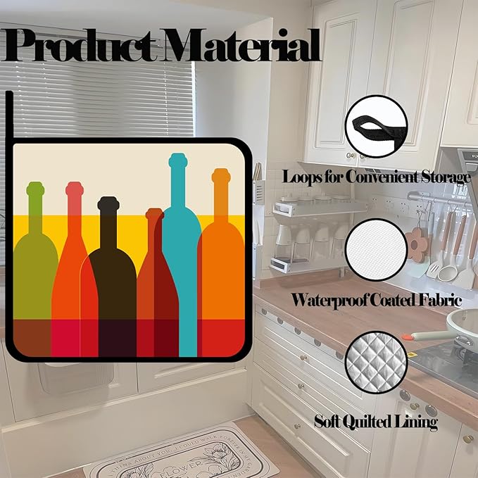 Abstract Wine Pot Holders 2 PCS,Kitchen Heat Resistant Potholder for BBQ Cooking Baking,Food Hot Pad for Women Men