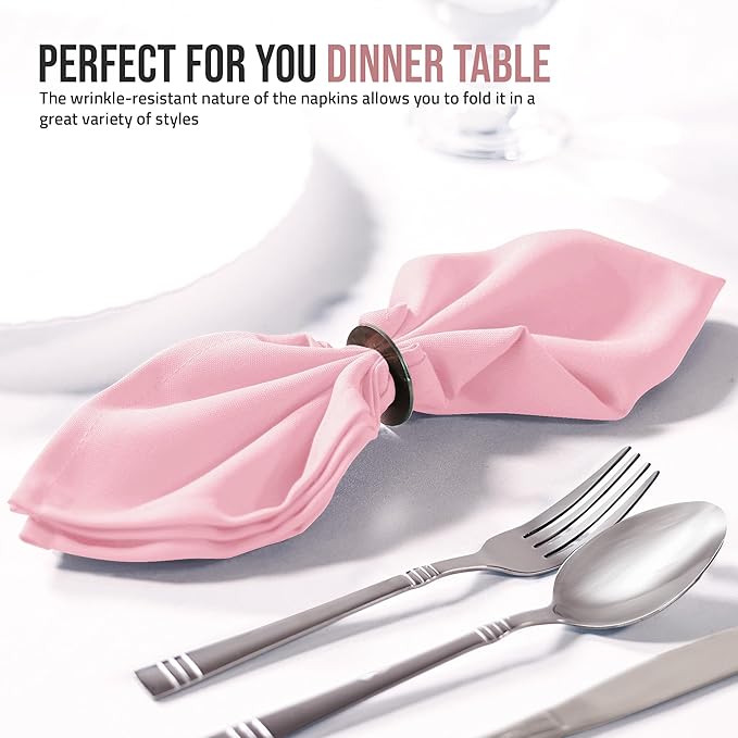 Utopia Home Pink Cloth Napkins (12 Pack, 20x20 Inches), Ideal Dinner Napkins for Party, Wedding and Lunch/Dinner