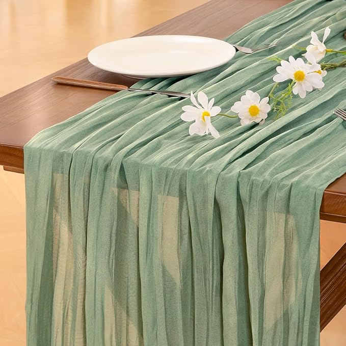 Socomi 3pcs Sage Green Cheesecloth Table Runner Easter Spring Boho Rustic Gauze 120 inch 10FT Cheese Cloth Runner for Wedding Party Baby Shower Home Decor Holiday Decorations