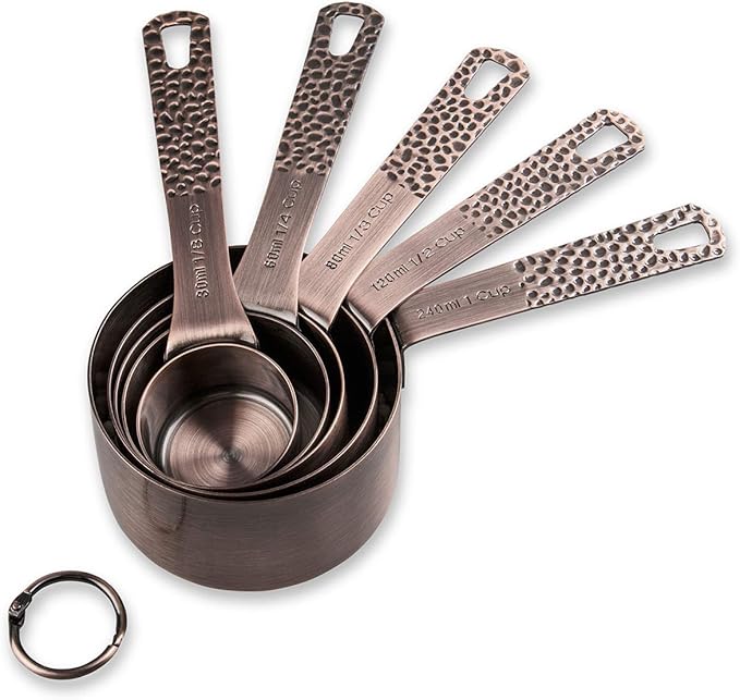 Smithcraft Copper Measuring Cups Set, Stainless Steel Measuring Cups, Copper Plated Measuring Cups, 5 Measurer cups, Metal Measurement Cups for Baking & Kitchen