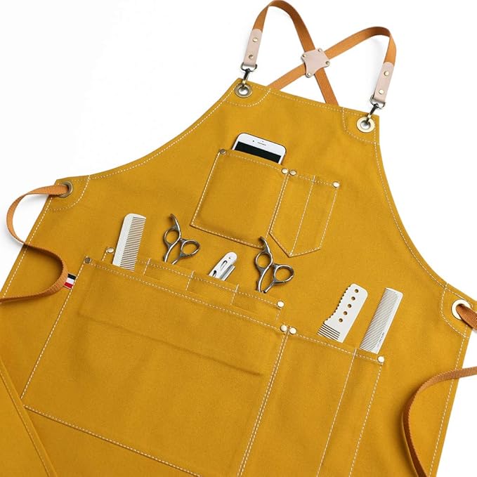 Jeanerlor Work Apron Durable Tool Aprons for Women and Men Cross-Back Straps