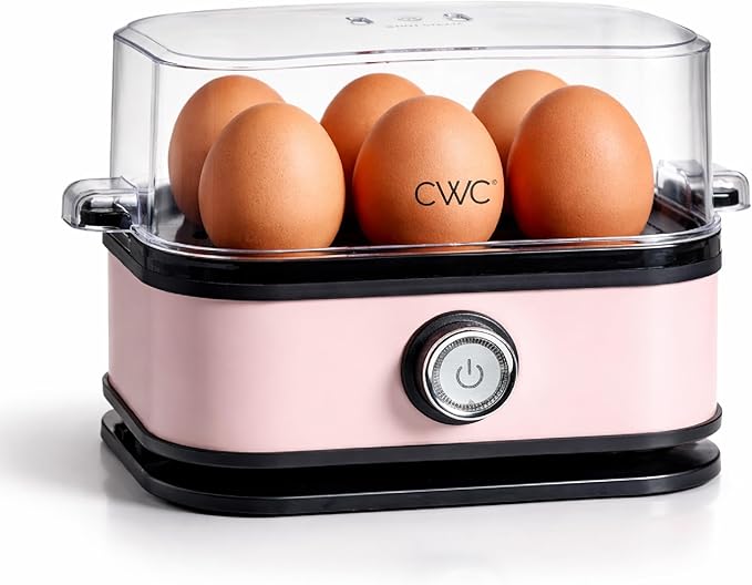 COOK WITH COLOR 6-Egg Capacity Egg Cooker – For Soft, Medium, Or Hard-Boiled Eggs, Rapid Cook Time, Auto Shut-Off & Boil-Dry Protection – Includes Tray, Measuring Cup & Lid – 210W Egg Maker, Pink