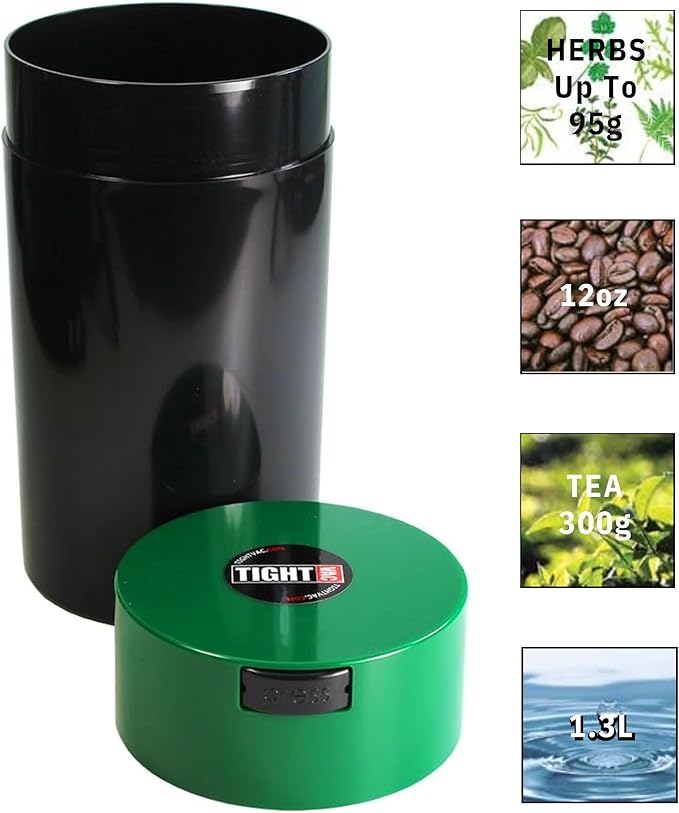Tightvac - 3oz to 12 Ounce - Patented Airtight Container | Multi-use Vacuum Container Works as Smell Proof Containers for Herbs and Dry Goods. Green Black