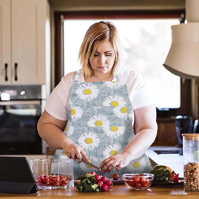 Sanlykate Extra Large Canvas Cotton Apron for Men & Women, Plus Size Durable Aprons with 2 Pockets, Adjustable Bib Machine Washable Oversized Aprons for Baking, Cooking, Painting - Sunflower