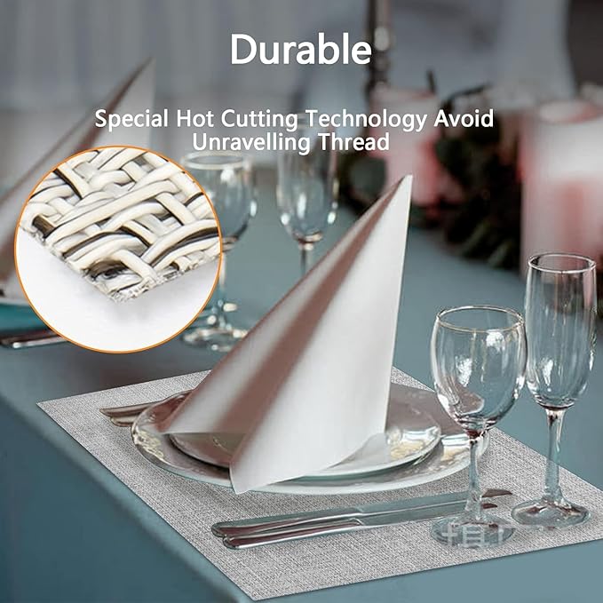 DACHUI Placemats Set of 4, Linen Look Woven Place Mats, Water Resistant, Heat Resistant, Washable, Durable Table Mats (Smoky Grey)
