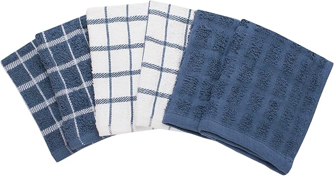 Ritz Premium 100% Cotton Terry Check Kitchen Dish Cloths - Highly Absorbent, Super Soft, Long-Lasting, 12"x12", 6-Pack, Federal Blue