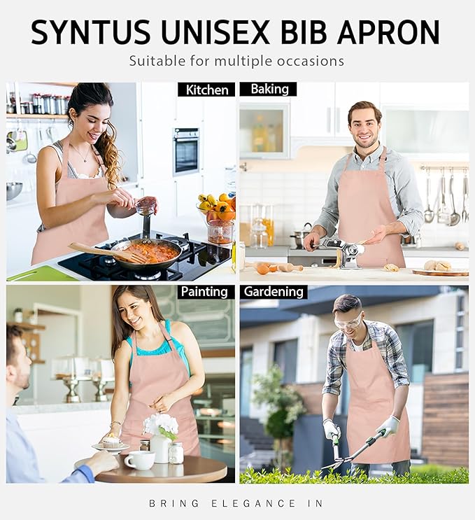 Syntus Apron for Men Women, Adjustable Cooking Kitchen Chef Aprons with 2 Pockets, Cotton/Polycotton/Polyester