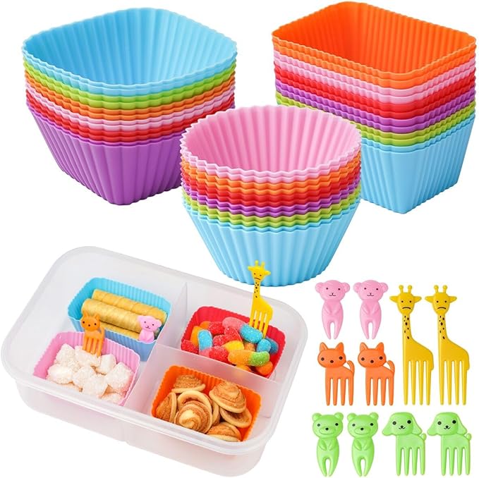 Doiaz Silicone Lunch Box Dividers, 46 Pcs Bento Bundle Lunch Box Kit for Kids Lunch Accessories, BPA Free, Dishwasher Safe