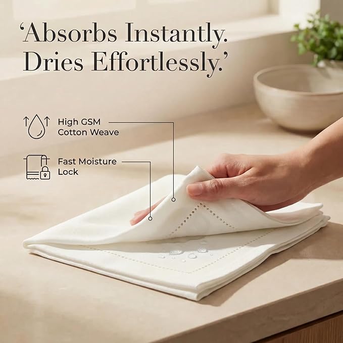 Urban Villa Cloth Napkins Ivory Hemstitch Dinner Napkins Set of 12 (20X20)100% Cotton Absorbent Washable Durable Reusable Ideal for Easter Decorations Farmhouse Parties Restaurant Lunch Dinner Napkins