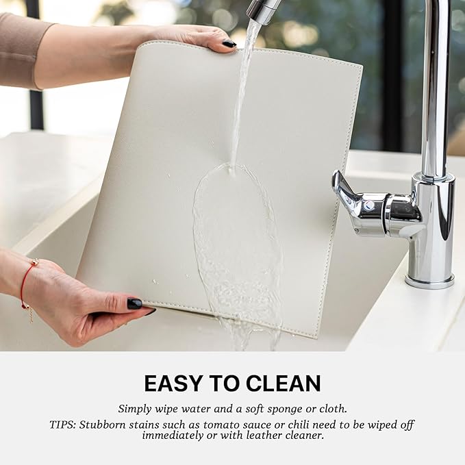 Faux Leather Placemats Set of 8 Vinyl Washable Wipeable Table Mats for Kitchen Dining Table Heat Resistant Waterproof Modern Indoor/Outdoor Placemats Non-Slip Easy Clean Place Mats-Cream White