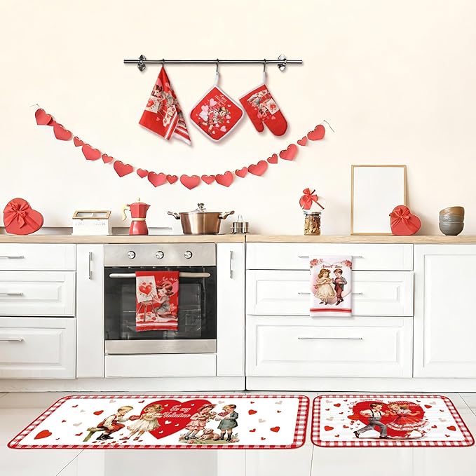 VitalCozy Set of 10 Valentines Kitchen Decor Vintage Kitchen Towels and Rugs Oven Mitts and Pot Holders Absorbent Tea Hand Towels for Accessories Gift