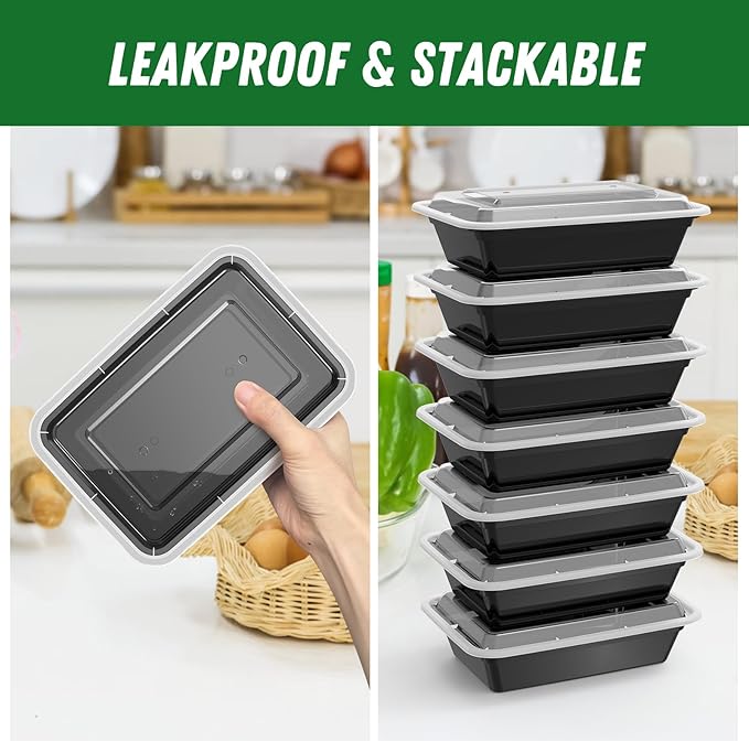 Dealusy 50 Pack (100-Piece) 38 oz Meal Prep Containers Reusable with Lids, Sturdy Leakproof & Food Safe, Microwave, Freezer, Dishwasher Safe Prep Containers, To Go Take Out Plastic Food Storage
