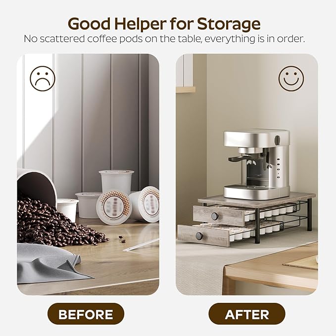 YATINEY Coffee Pod Drawer Holder, 70 Capacity Coffee Capsule Storage Organizer, 2-Tier Coffee Pod Drawer for K Cup, for Home Kitchen, Greige KH28BG