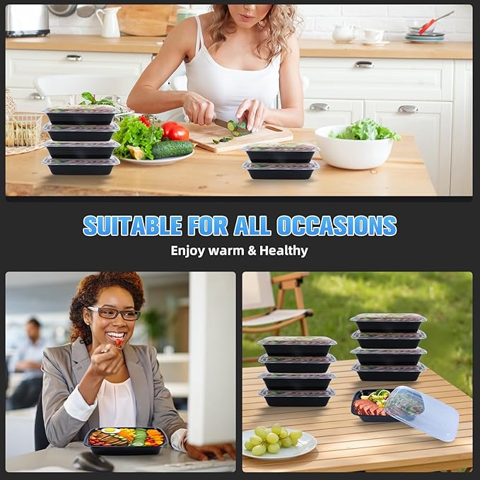 50 Pack (100-Piece) 28oz Meal Prep Containers, 50 Pack (100-Piece) Rectangle,BPA-Free, Food Safe & Leakproof Reusable Plastic Food Storage – Microwave Safe, Stackable Takeout Boxes