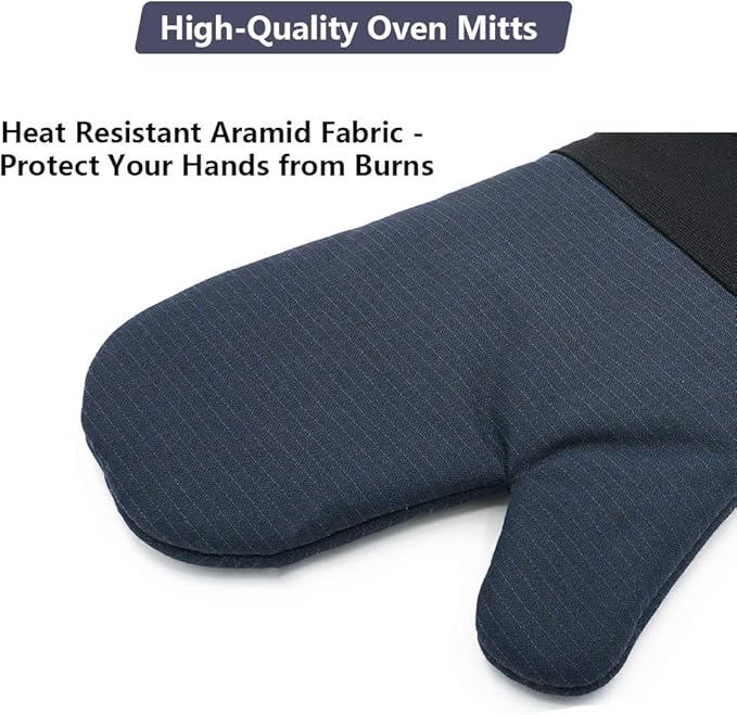 Yutat Oven Gloves, Oven Mitts Heat Resistant 550 Degrees - Made with Quilted Lining and Soft Cotton Lining, Protect Your Hand Professionally During Baking,BBQ and Cooking - 1 Pair 14 Inch Navy