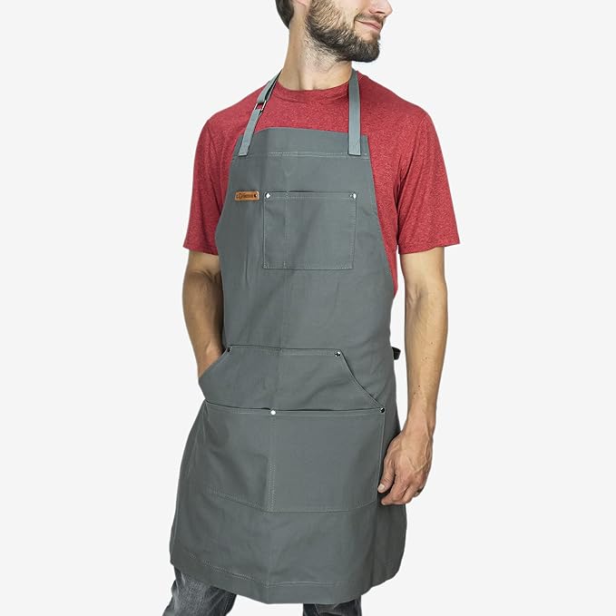 Chef Pomodoro Chef Apron for Men and Women - Kitchen Apron with Pockets & Adjustable Neck Straps - Cooking Apron 100% Cotton